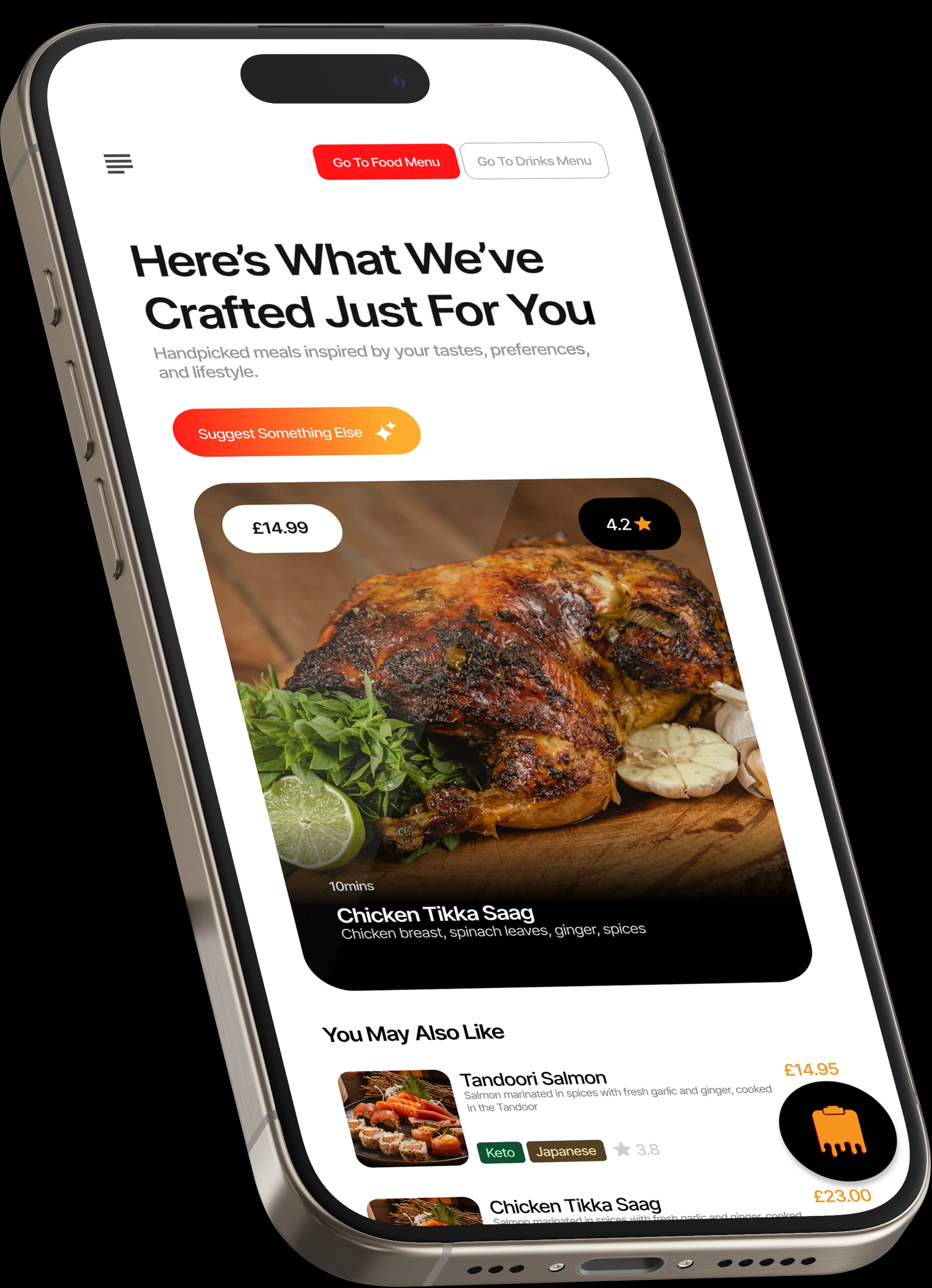 Saucy Menu App Interface